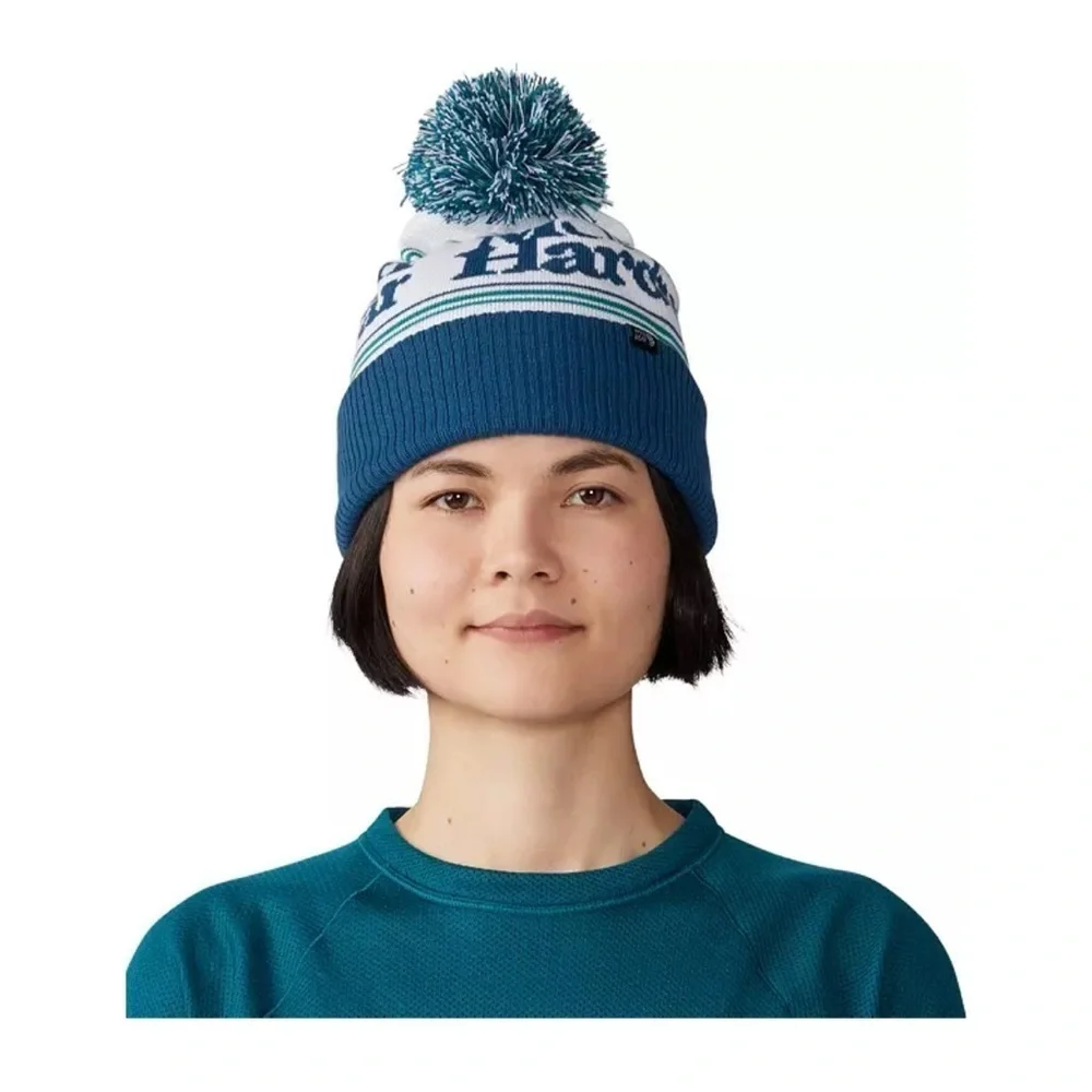 Mountain Hardwear Women's ApresPro Beanie Dark Caspian Blue Teal White Hat NWT